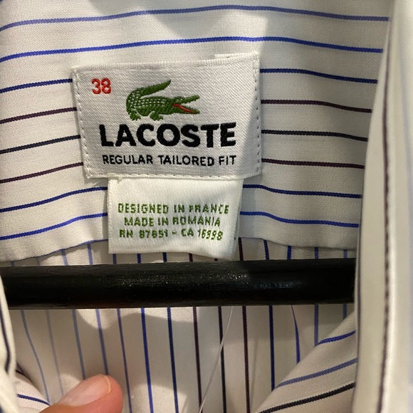LACOSTE | luxe cotton stripped button down shirt, size small - Picture 4 of 6